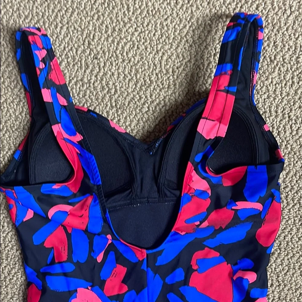 Aqua Green One Piece Swimsuit in Blue and Red with Dynamic Pattern - Picture 9 of 11